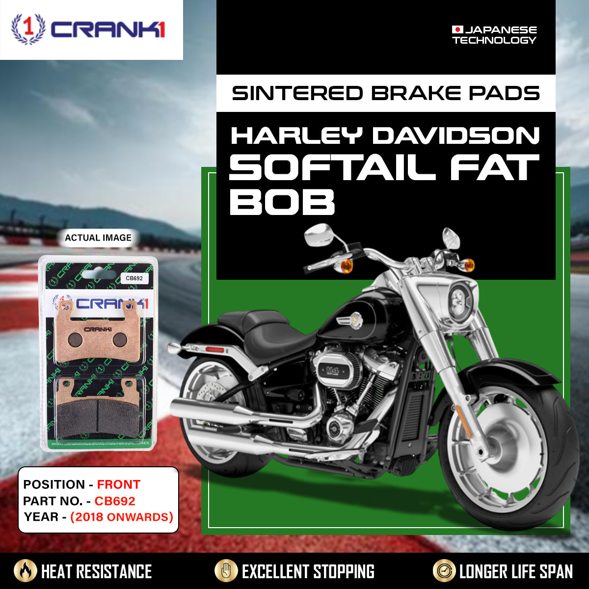 Sintered Brake Pads For Harley Davidson Softail Fat Bob (2018 Onwards) - Front - CB692 - 2 Sets