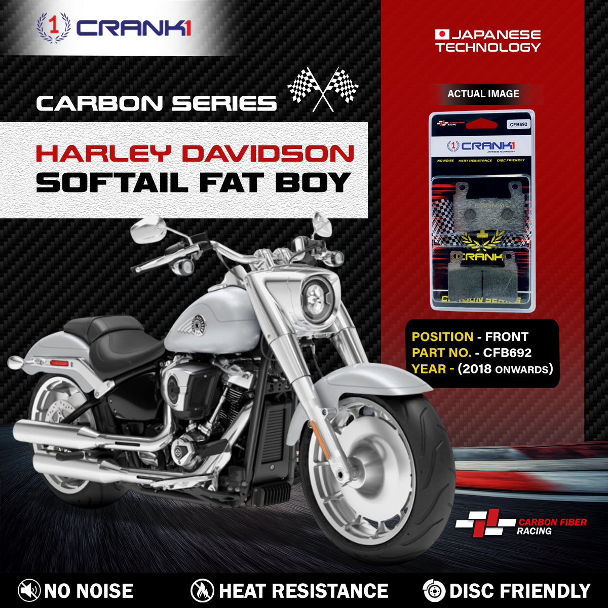 Carbon Brake Pads For Harley Davidson Softail Fat Boy (2018 Onwards) - Front - CFB692