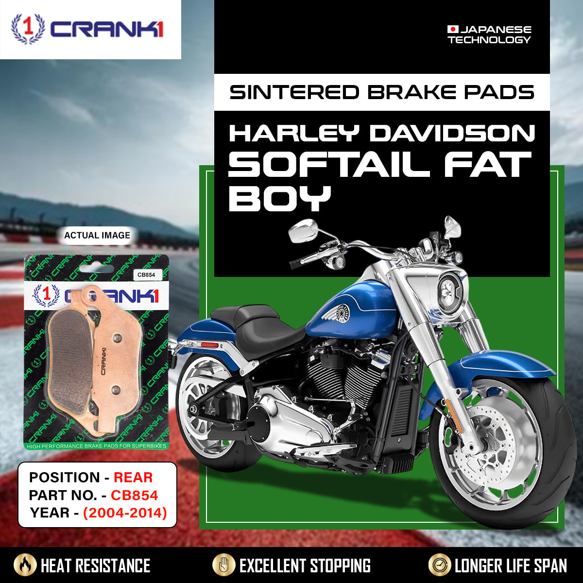 Sintered Brake Pads For Harley Davidson Softail Fat Boy (2004-2014) - Rear - CB854