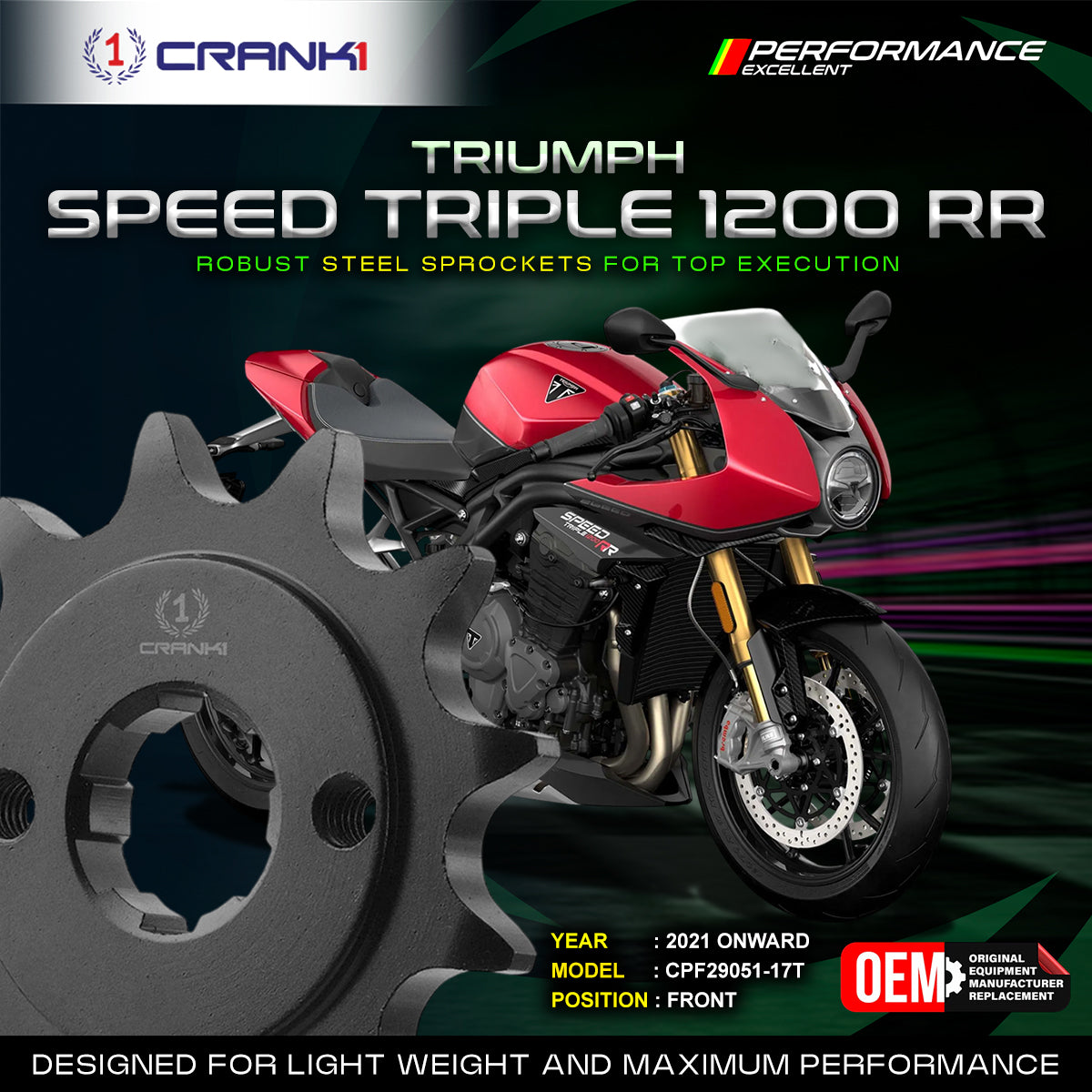 Sprocket For Triumph Speed Triple 1200 RR (2021 Onwards) - Front - CPF29051-17T