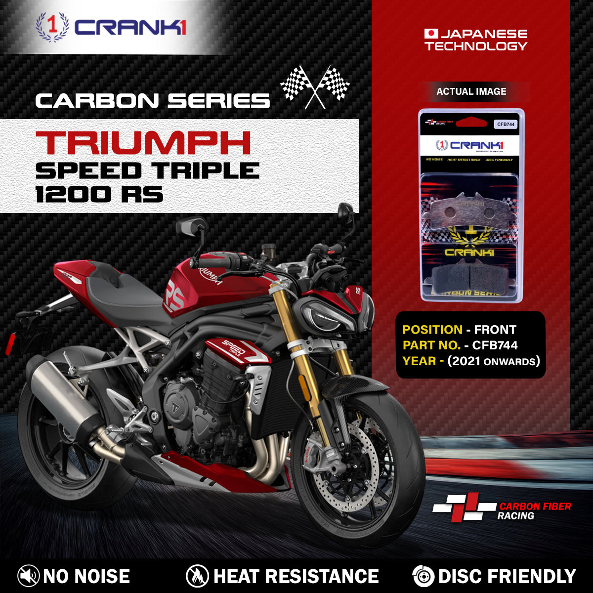 Carbon Brake Pads For Triumph Speed Triple 1200 RS (2021 Onwards) - Front - CFB744 - 2 Sets