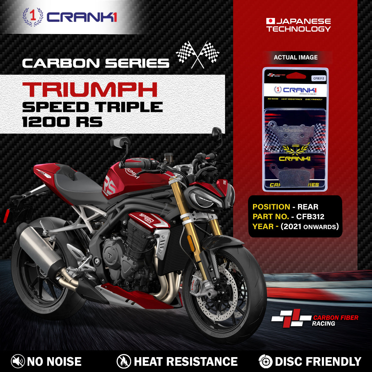 Carbon Brake Pads For Triumph Speed Triple 1200 RS (2021 Onwards) - Rear - CFB312