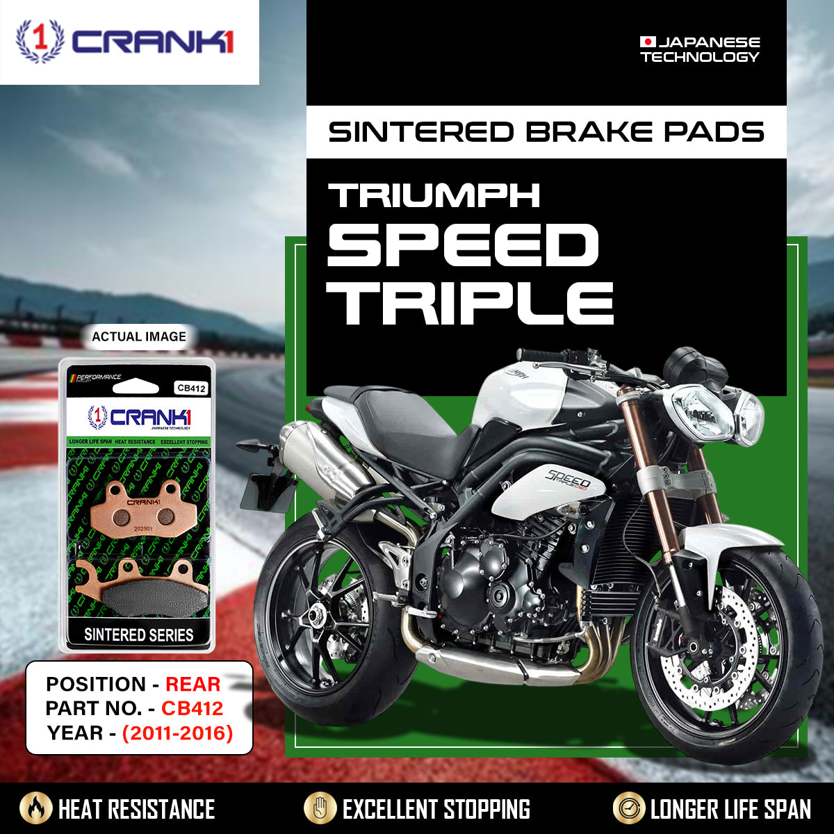 Sintered Brake Pads For Triumph Speed Triple (2011-2016) - Rear - CB412 - 1 Set