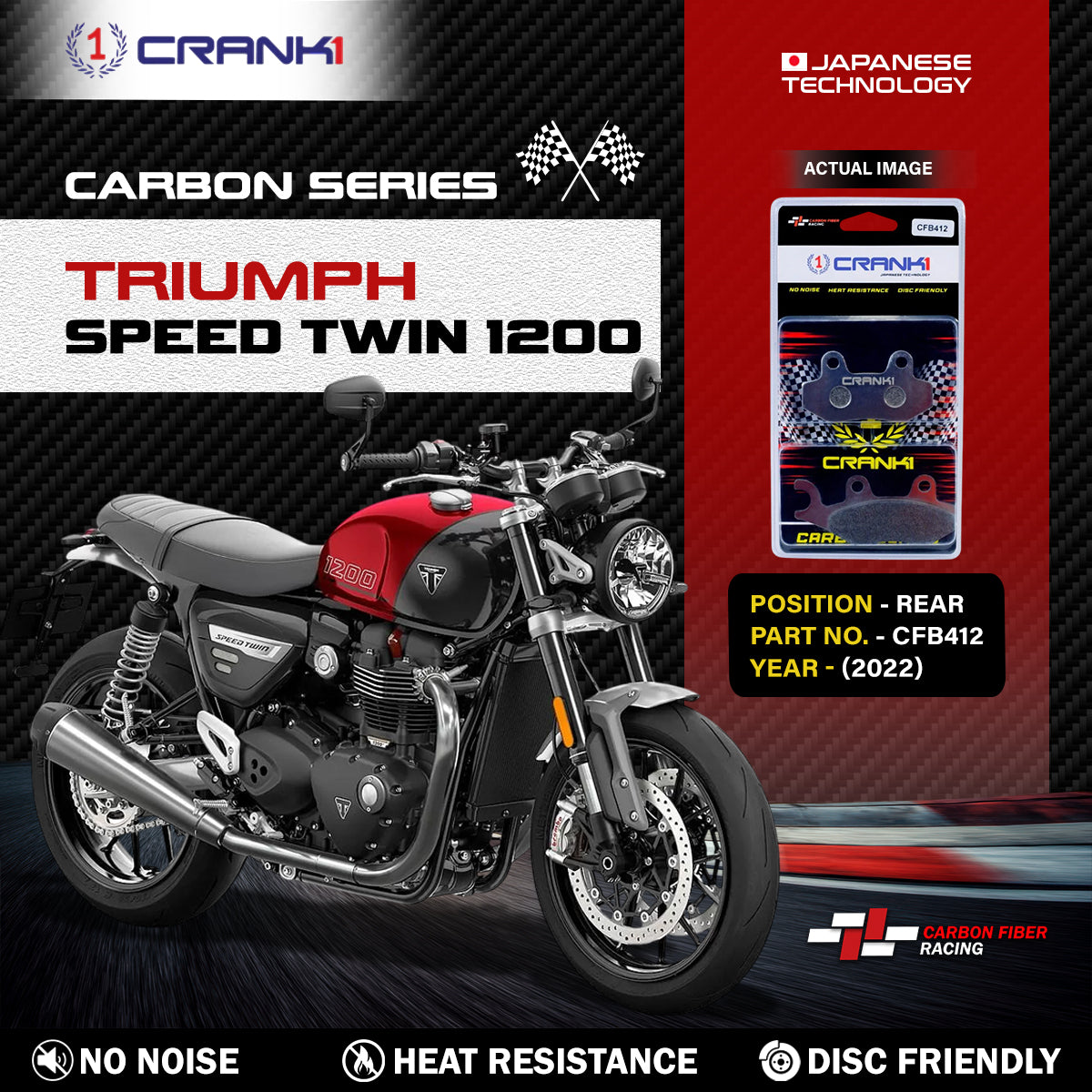 Carbon Brake Pads For Triumph Speed Twin 1200 (2022) - Rear - CFB412