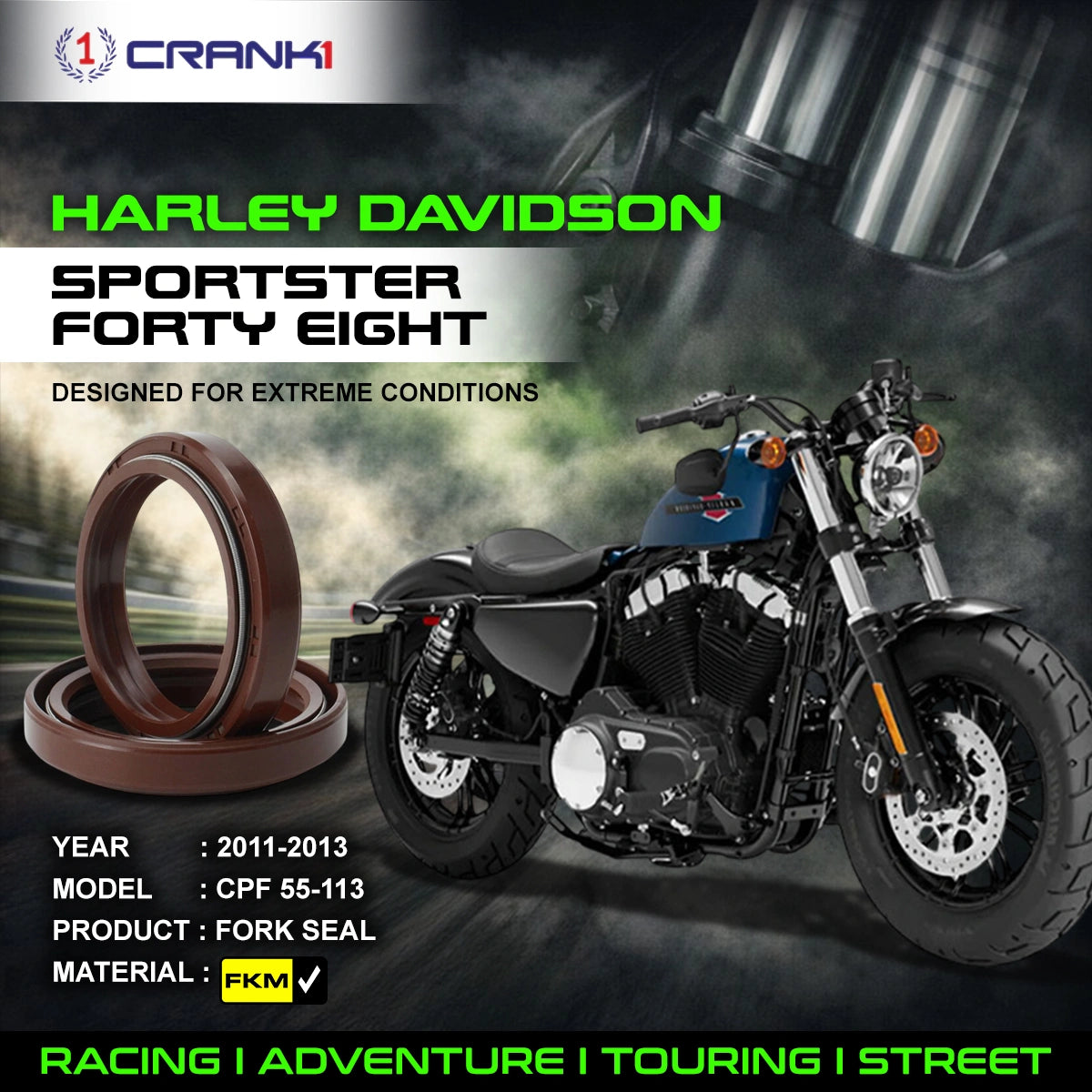 Fork Oil Seals Pair For Harley Davidson Sportster Forty Eight (2011-2013) - CPF55-113