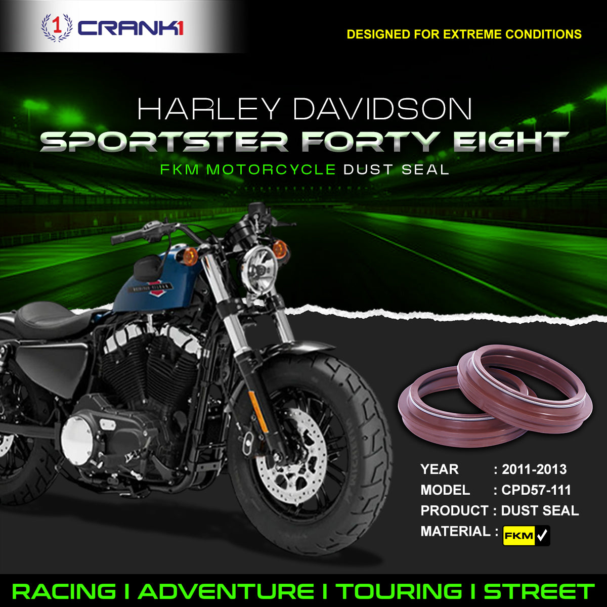 Fork Dust Seals Pair For Harley Davidson Sportster Forty Eight (2011-2013) - CPD57-111