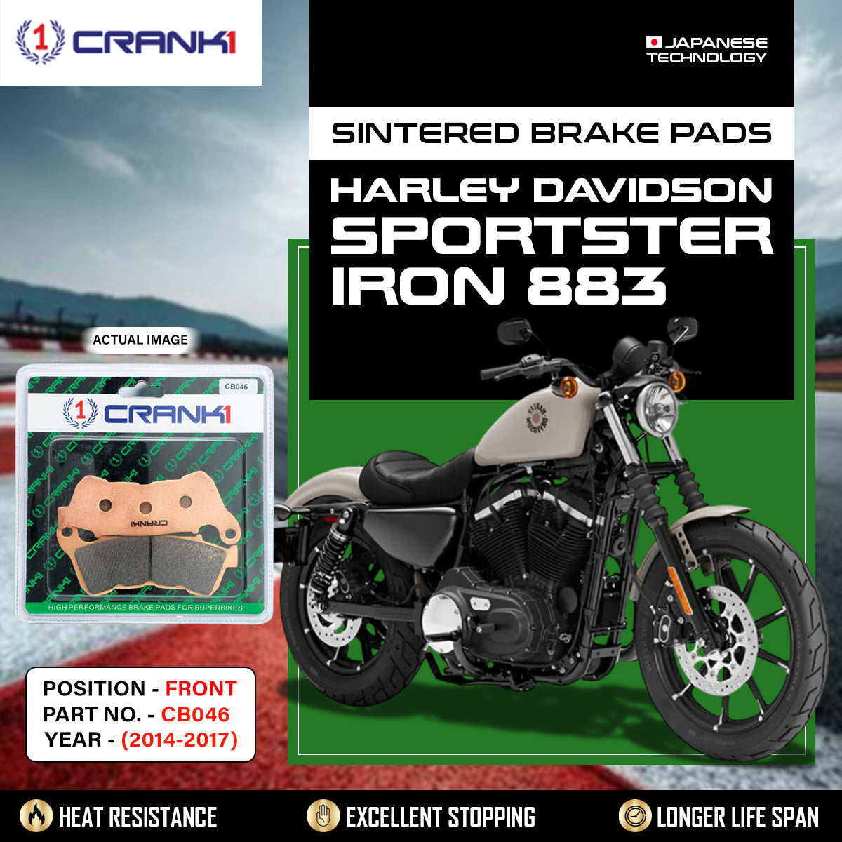 Sintered Brake Pads For Harley Davidson Sportster Iron 883 (2014-2017) - Front - CB046