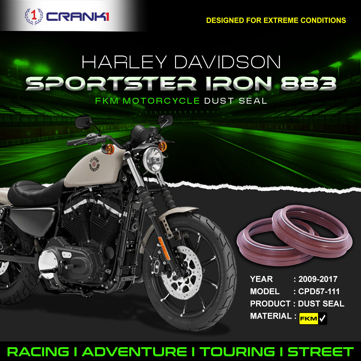 Fork Dust Seals Pair For Harley Davidson Sportster Iron 883 (2009-2017) - CPD57-111