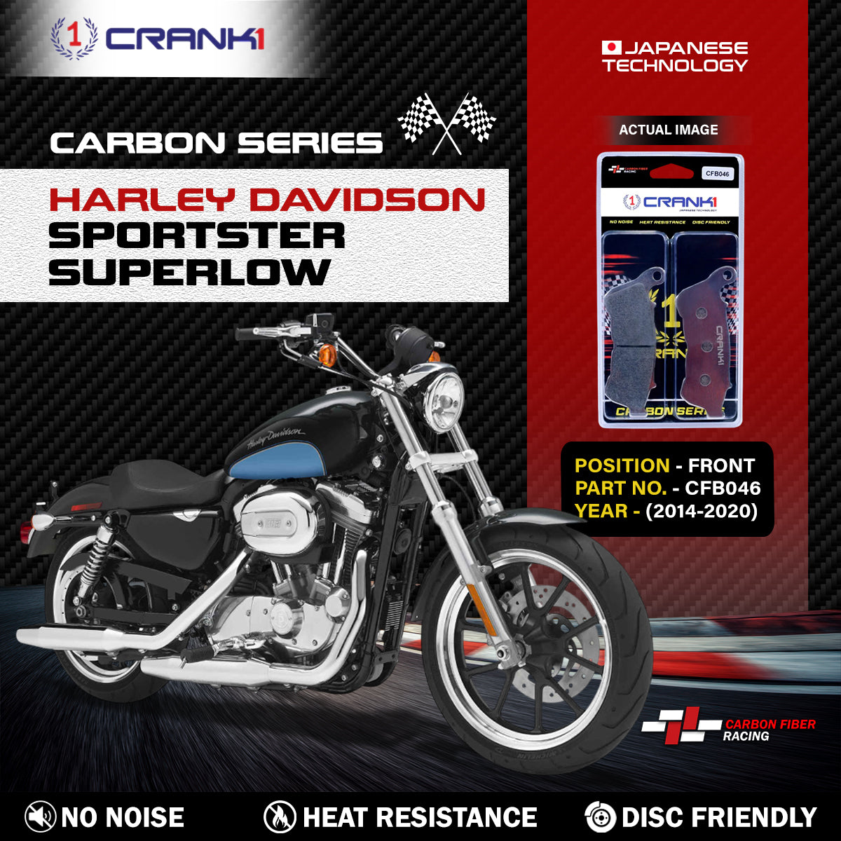 Carbon Brake Pads For Harley Davidson Sportster SuperLow (2014-2020) - Front - CFB046