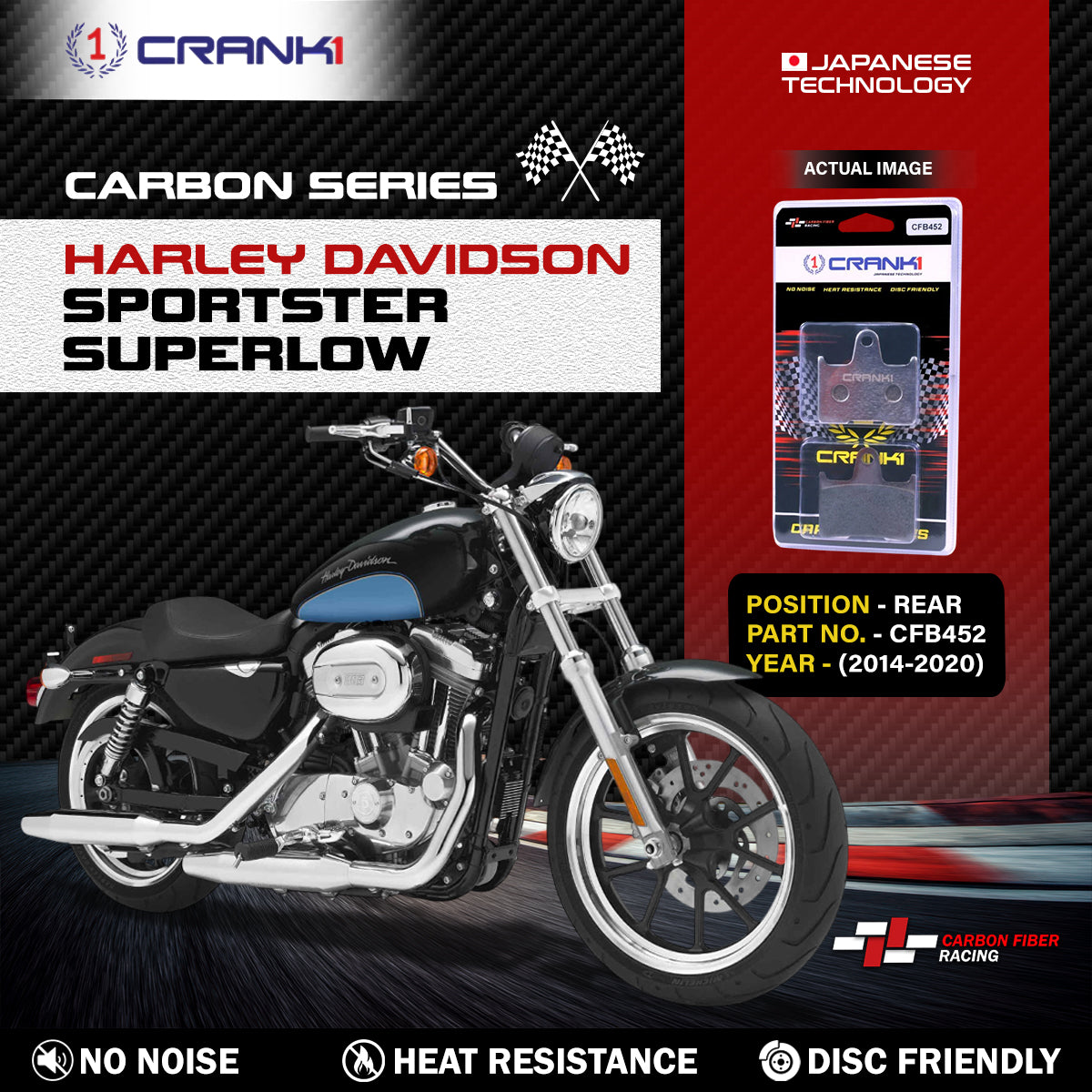 Carbon Brake Pads For Harley Davidson Sportster SuperLow (2014-2020) - Rear - CFB452