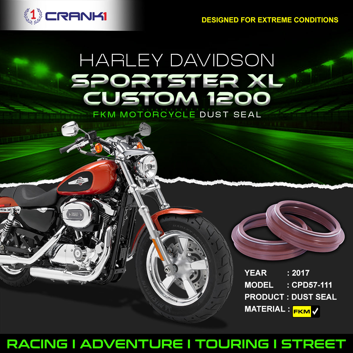 Fork Dust Seals Pair For Harley Davidson Sportster XL Custom 1200 (2017) - CPD57-111