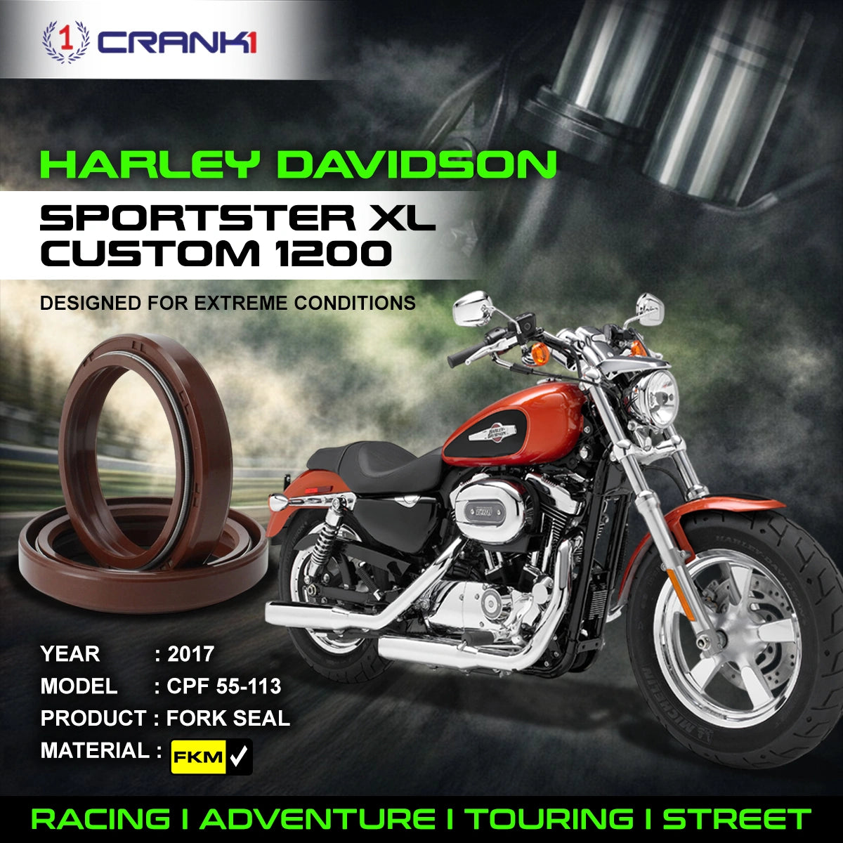 Fork Oil Seals Pair For Harley Davidson Sportster XL Custom 1200 (2017) - CPF55-113