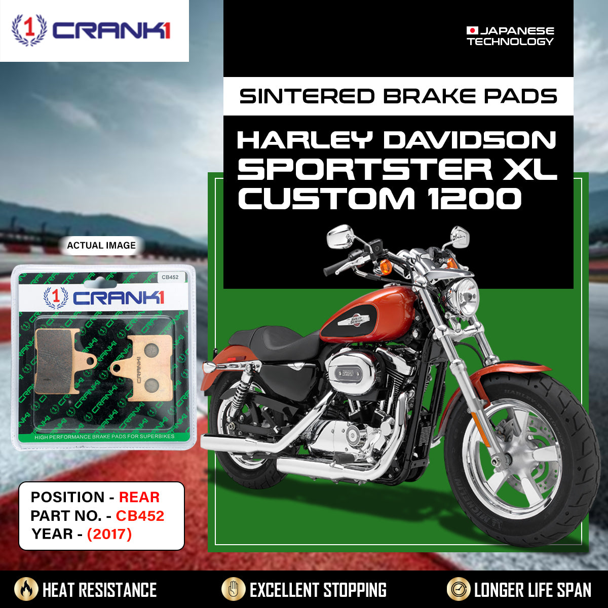 Sintered Brake Pads For Harley Davidson Sportster XL Custom 1200 (2017) - Rear - CB452