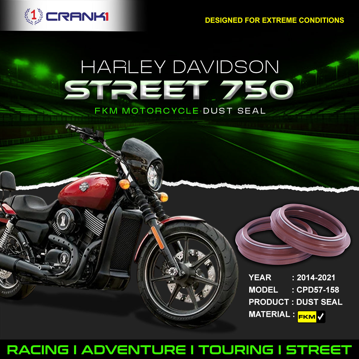 Fork Dust Seals Pair For Harley Davidson Street 750 (2014-2021) - CPD57-158