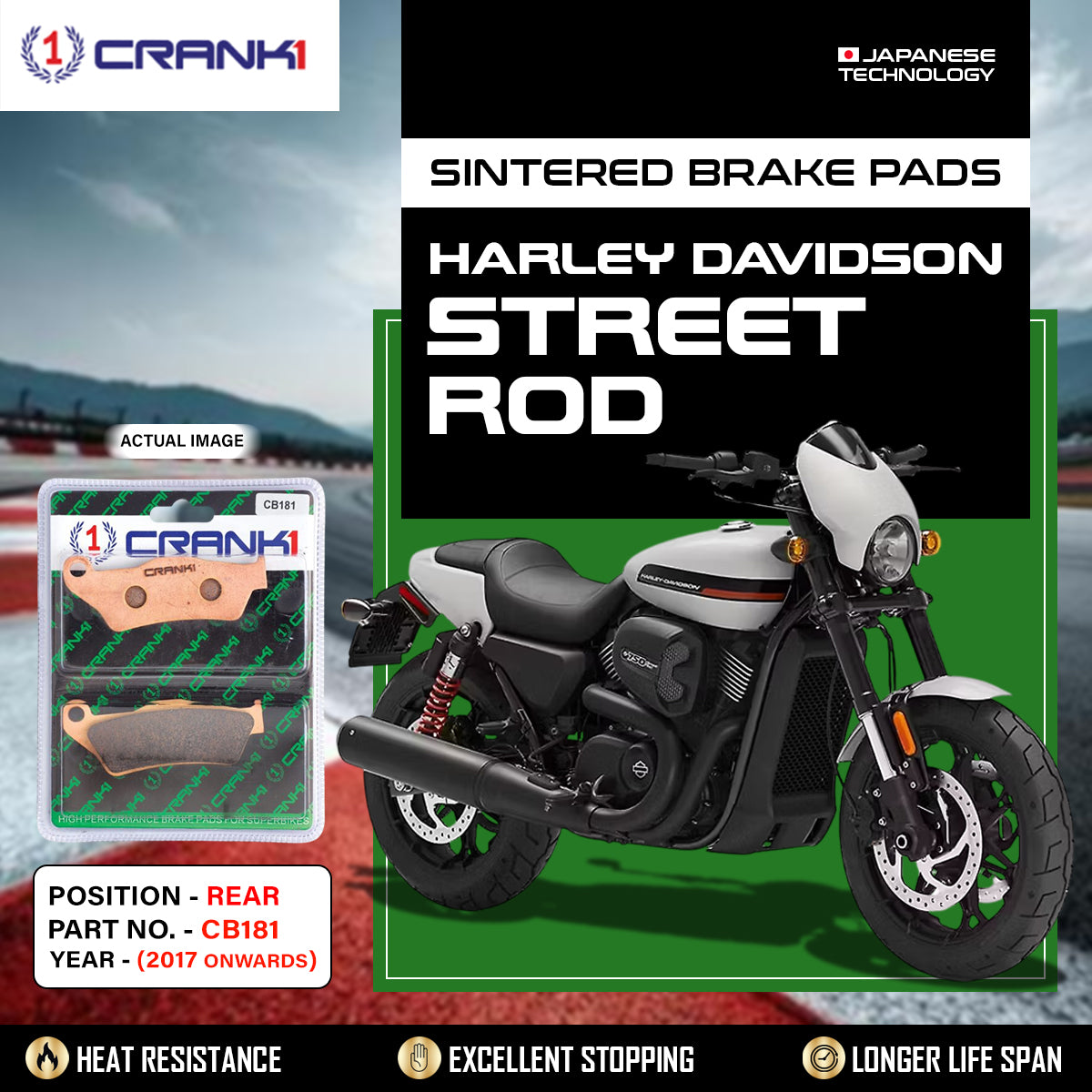 Sintered Brake Pads For Harley Davidson Street Rod (2017 Onwards) - Rear - CB181