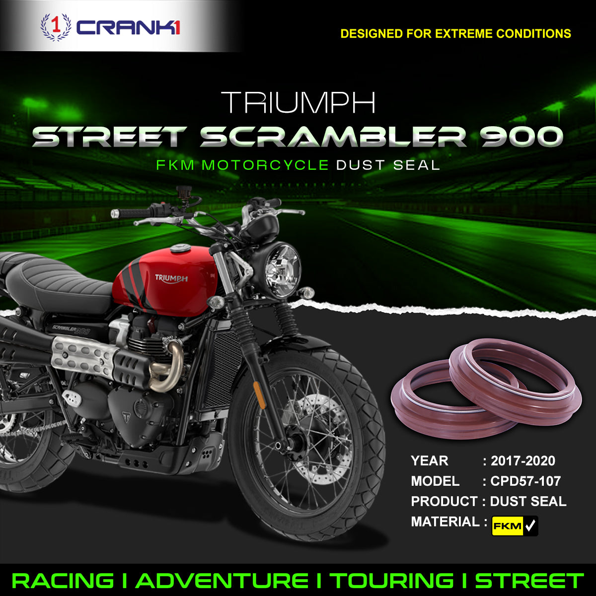 Fork Dust Seals Pair For Triumph Street Scrambler 900 (2017-2020) - CPD57-107