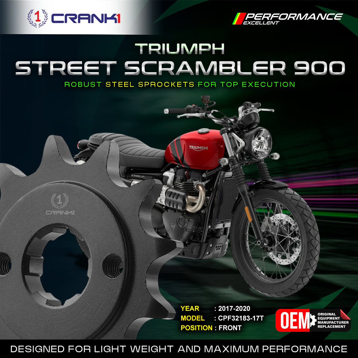 Sprocket For Triumph Street Scrambler 900 (2017-2020) - Front - CPF32183-17T