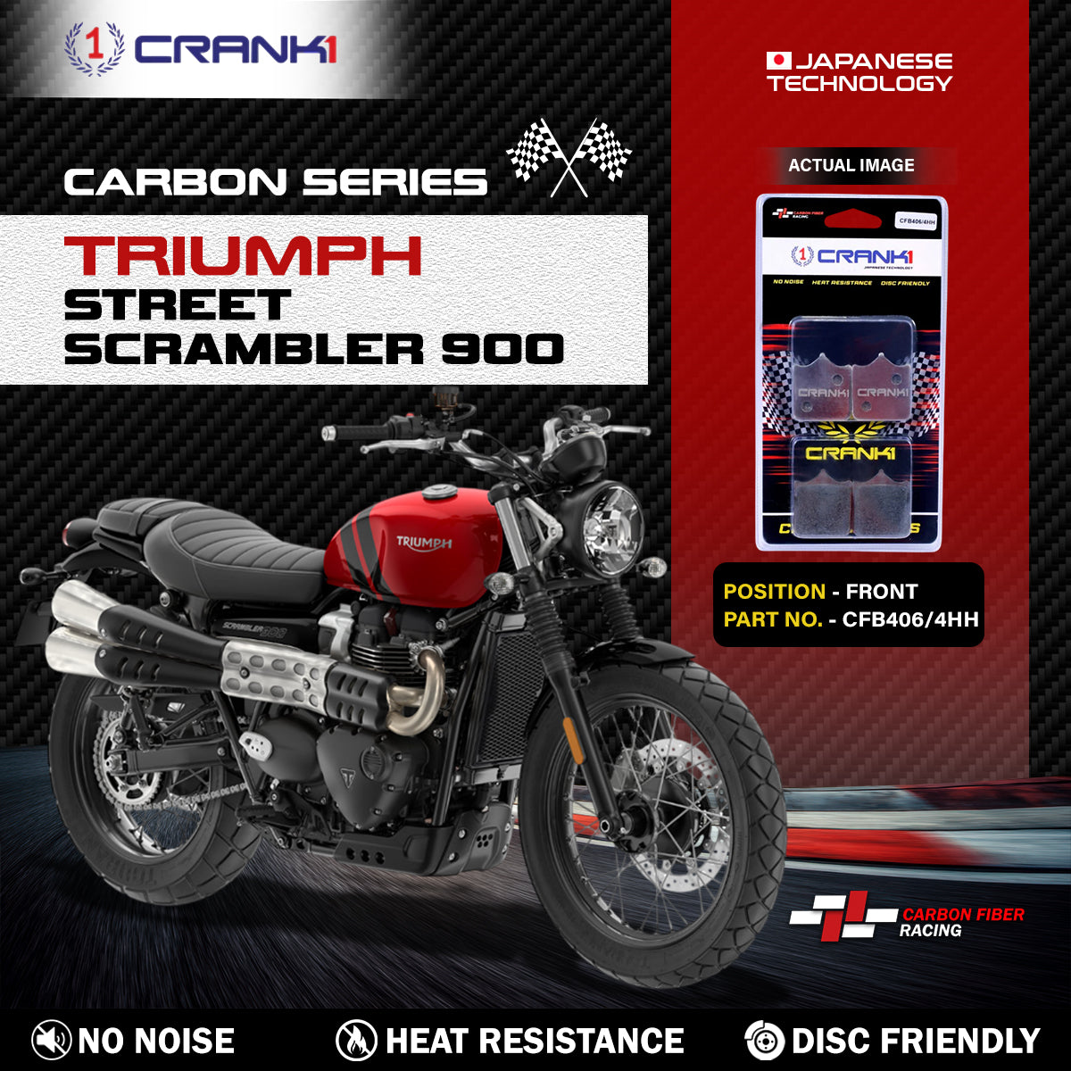 Carbon Brake Pads For Triumph Street Scrambler 900 - Front - CFB406/4