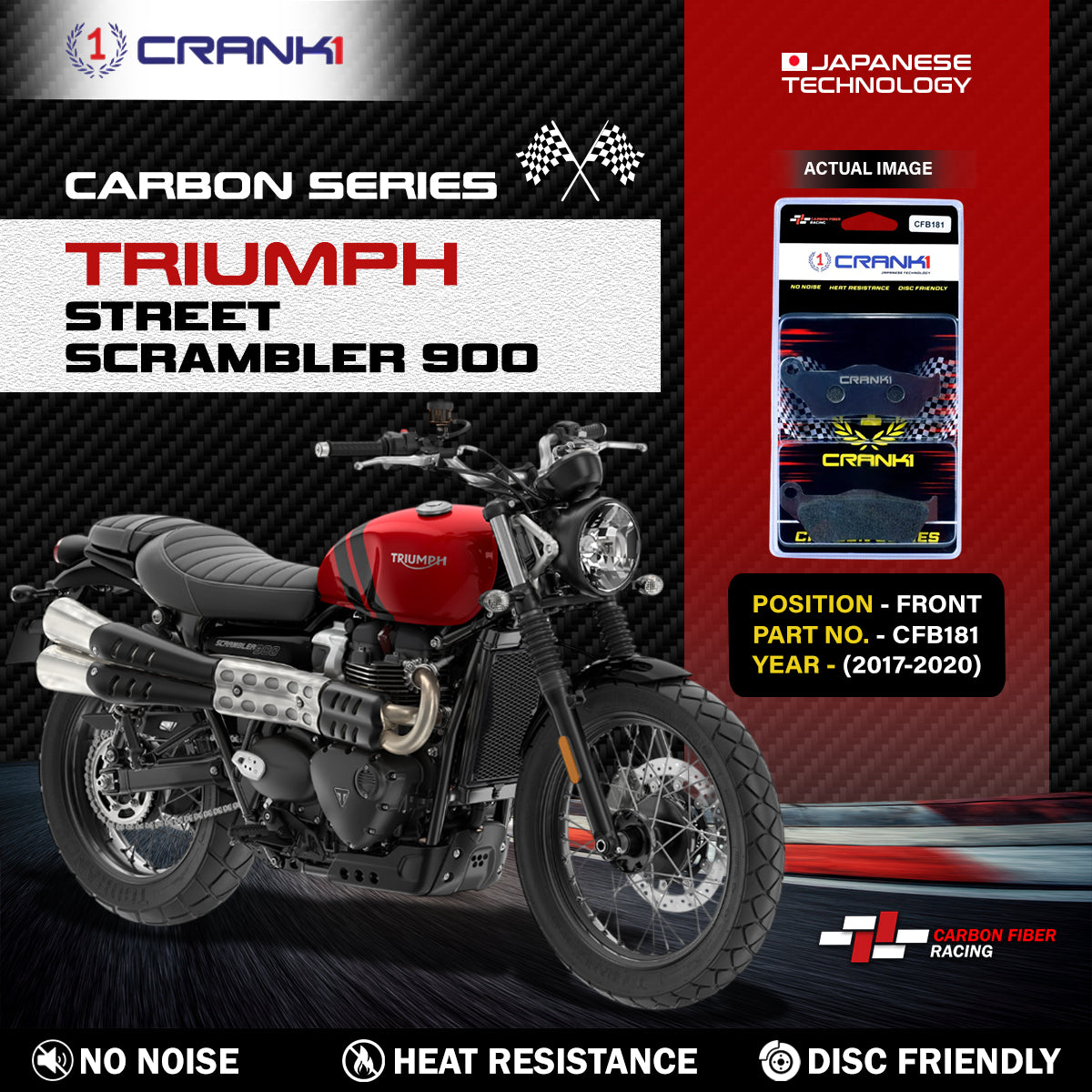 Carbon Brake Pads For Triumph Street Scrambler 900 (2017-2020) - Front - CFB181 -  2 Sets
