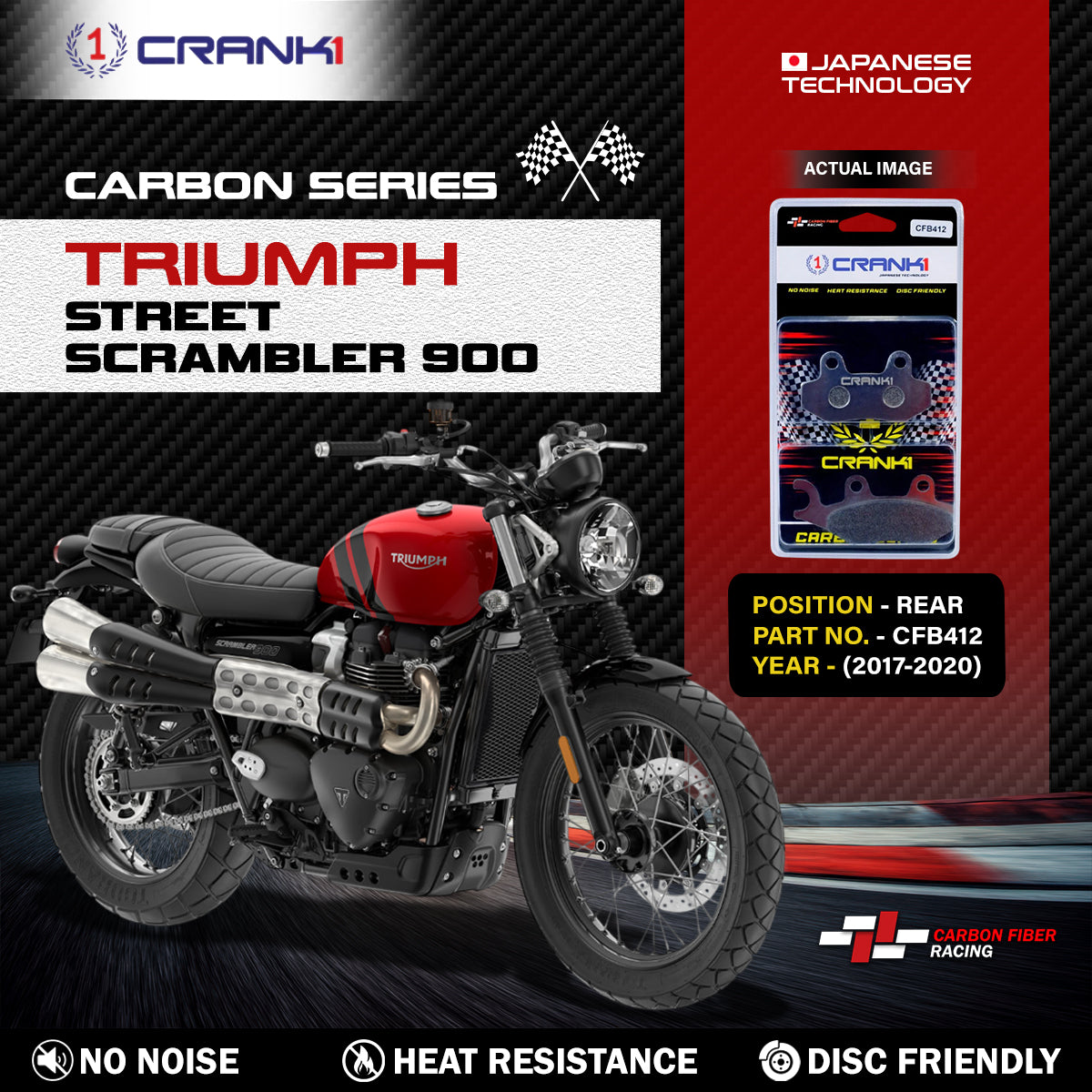 Carbon Brake Pads For Triumph Street Scrambler 900 (2017-2020) - Rear - CFB412