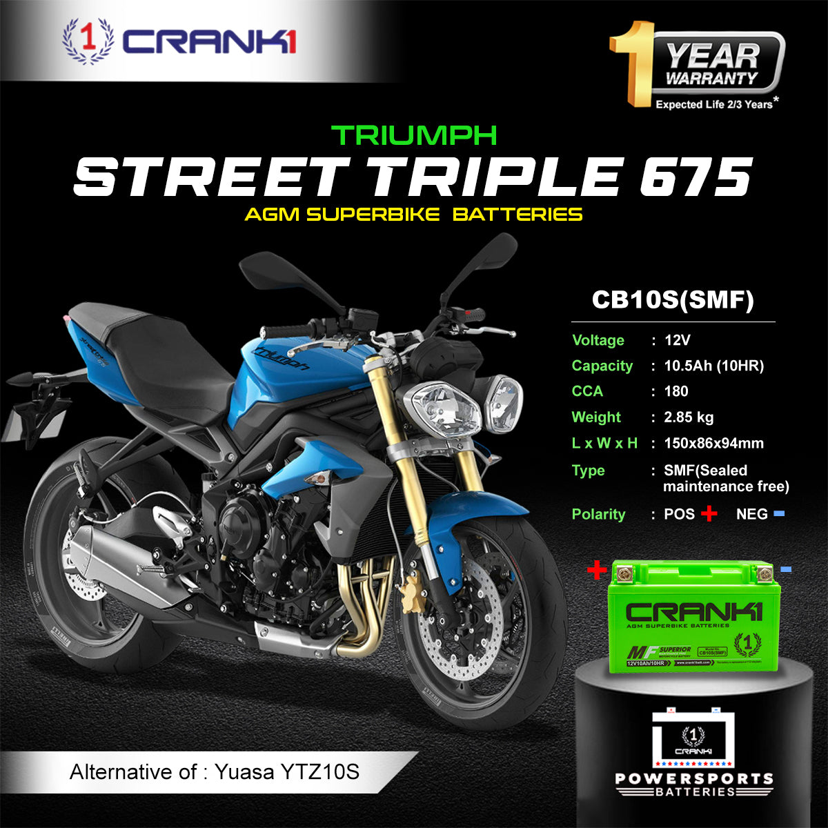 Battery For Triumph Street Triple 675 (2010-2025) - CB10S - Factory Activated