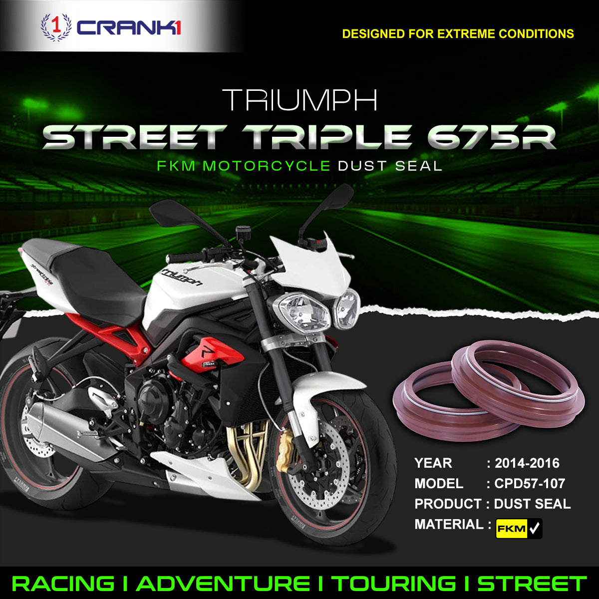 Fork Dust Seals Pair For Triumph Street Triple 675 R (2014-2016) - CPD57-107