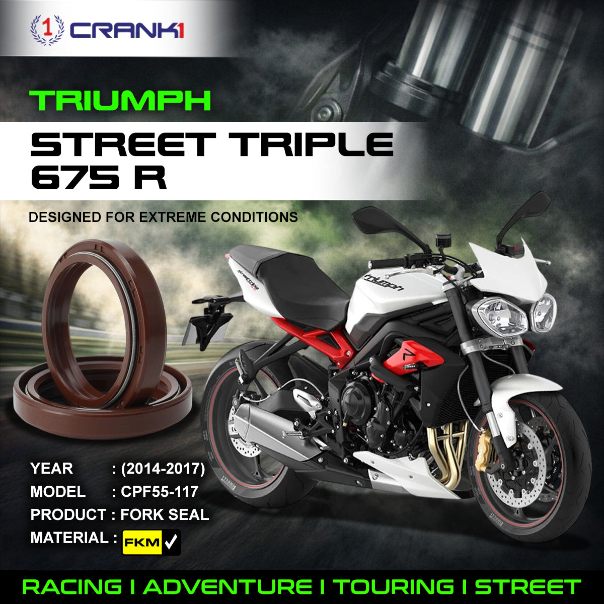 Fork Oil Seals Pair For Triumph Street Triple 675 R (2014-2017) - CPF55-117