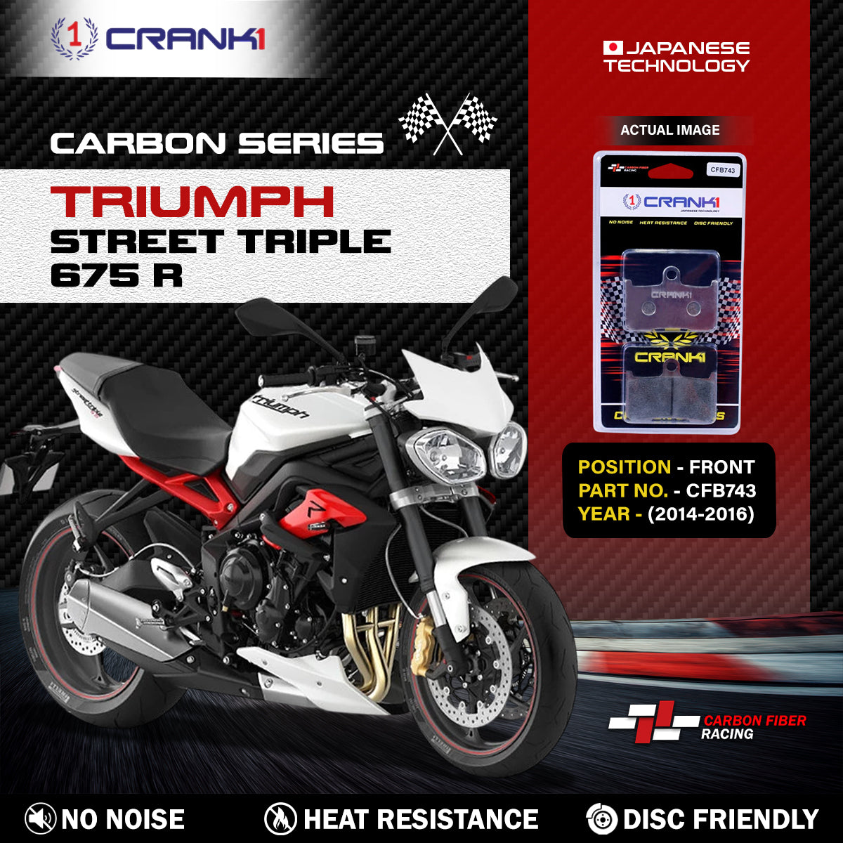 Carbon Brake Pads For Triumph Street Triple 675 R (2014-2016) - Front - CFB743 - 2 Sets