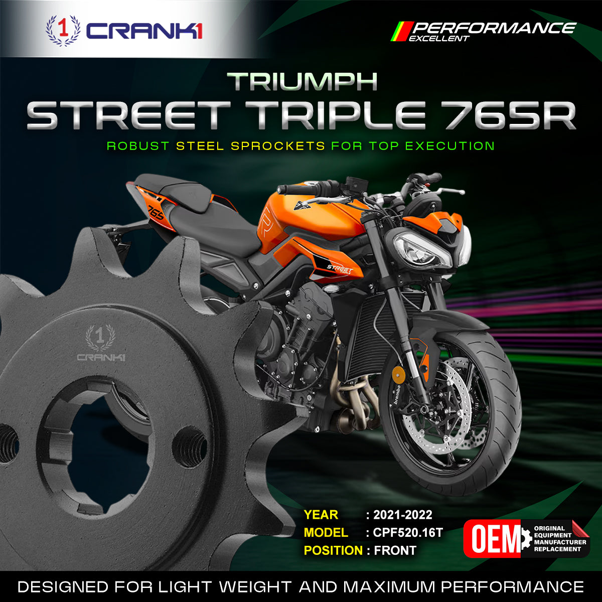 Sprocket For Triumph Street Triple 765R (2021-2022) - Front - CPF520.16T