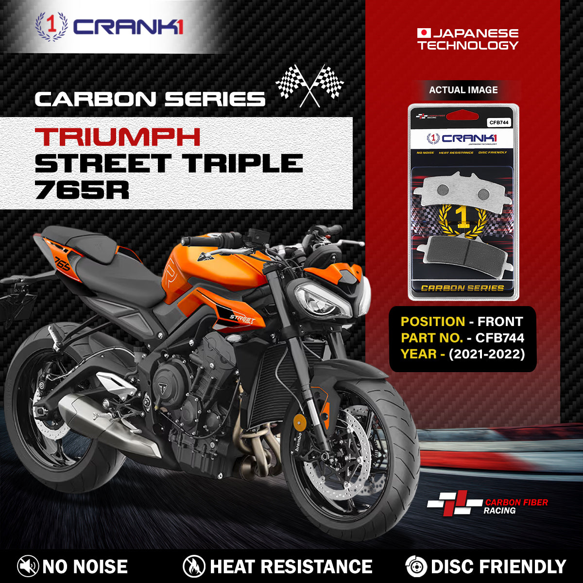 Carbon Brake Pads For Triumph Street Triple 765R (2021-2022) - Front - CFB744 - 2 Sets