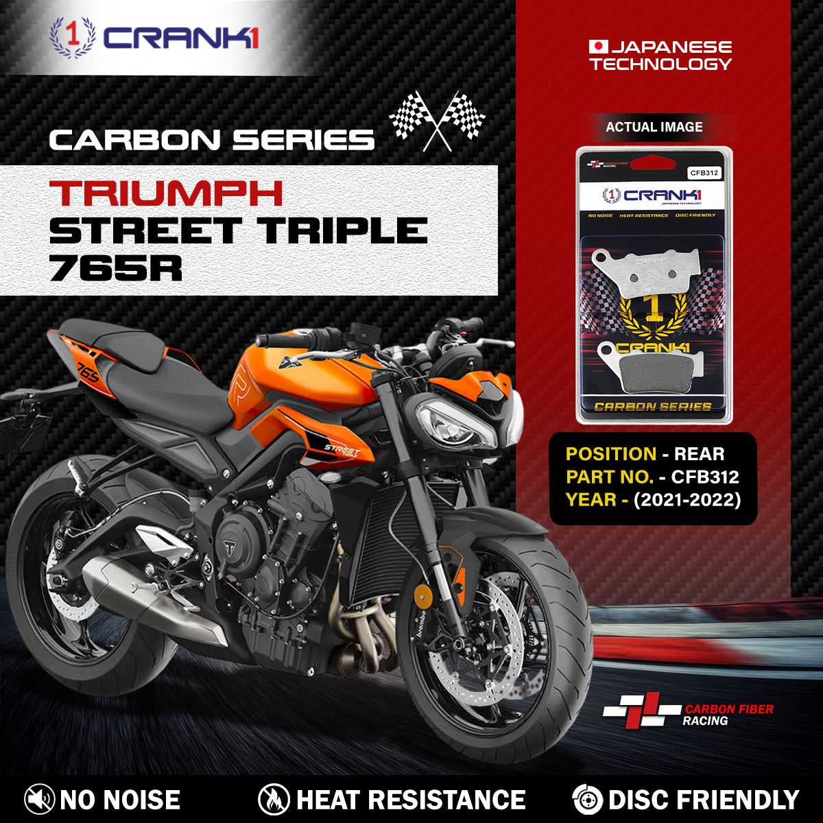Carbon Brake Pads For Triumph Street Triple 765R (2021-2022) - Rear - CFB312 - 1 Set