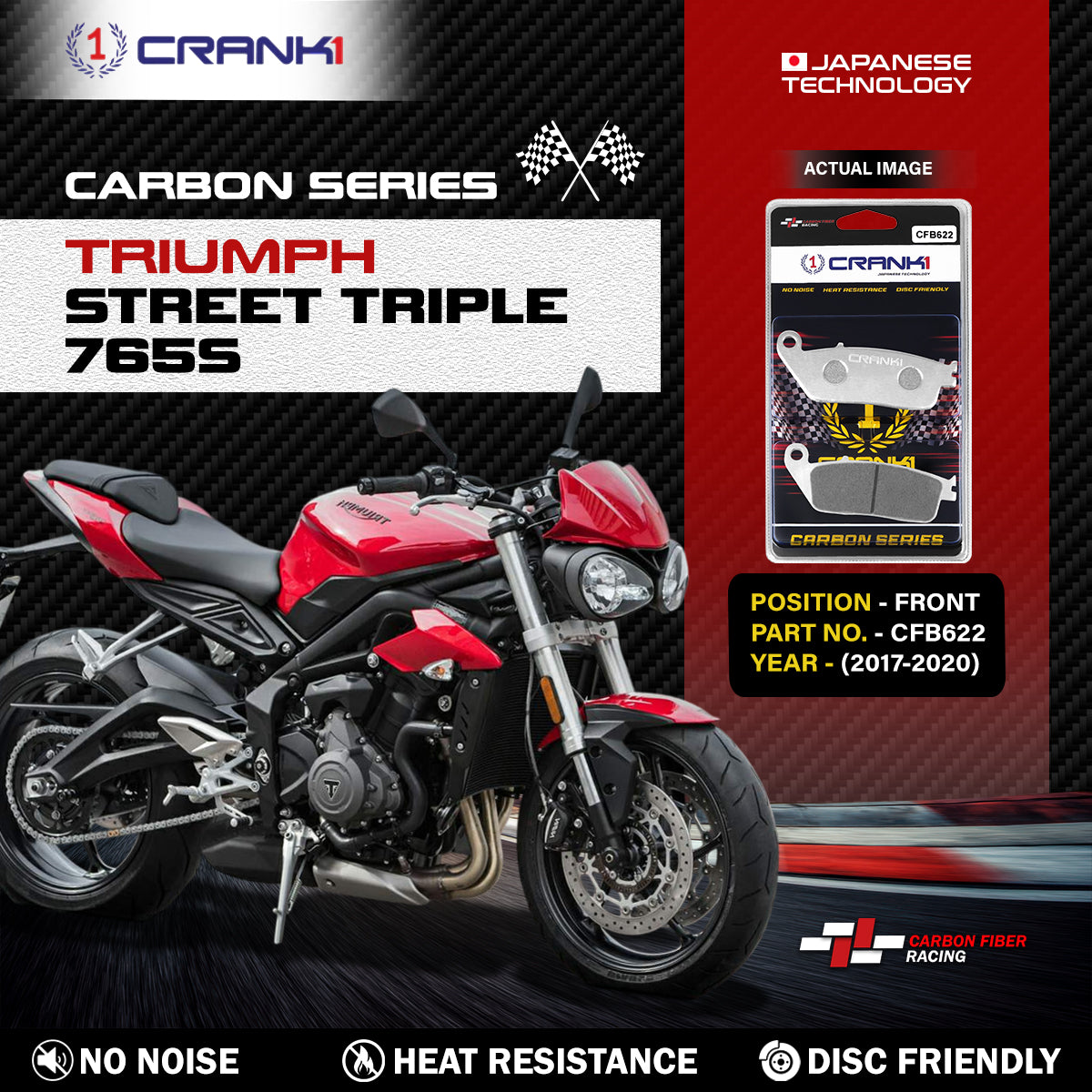 Carbon Brake Pads For Triumph Street Triple 765S (2017-2020) - Front - CFB622 - 2 Sets