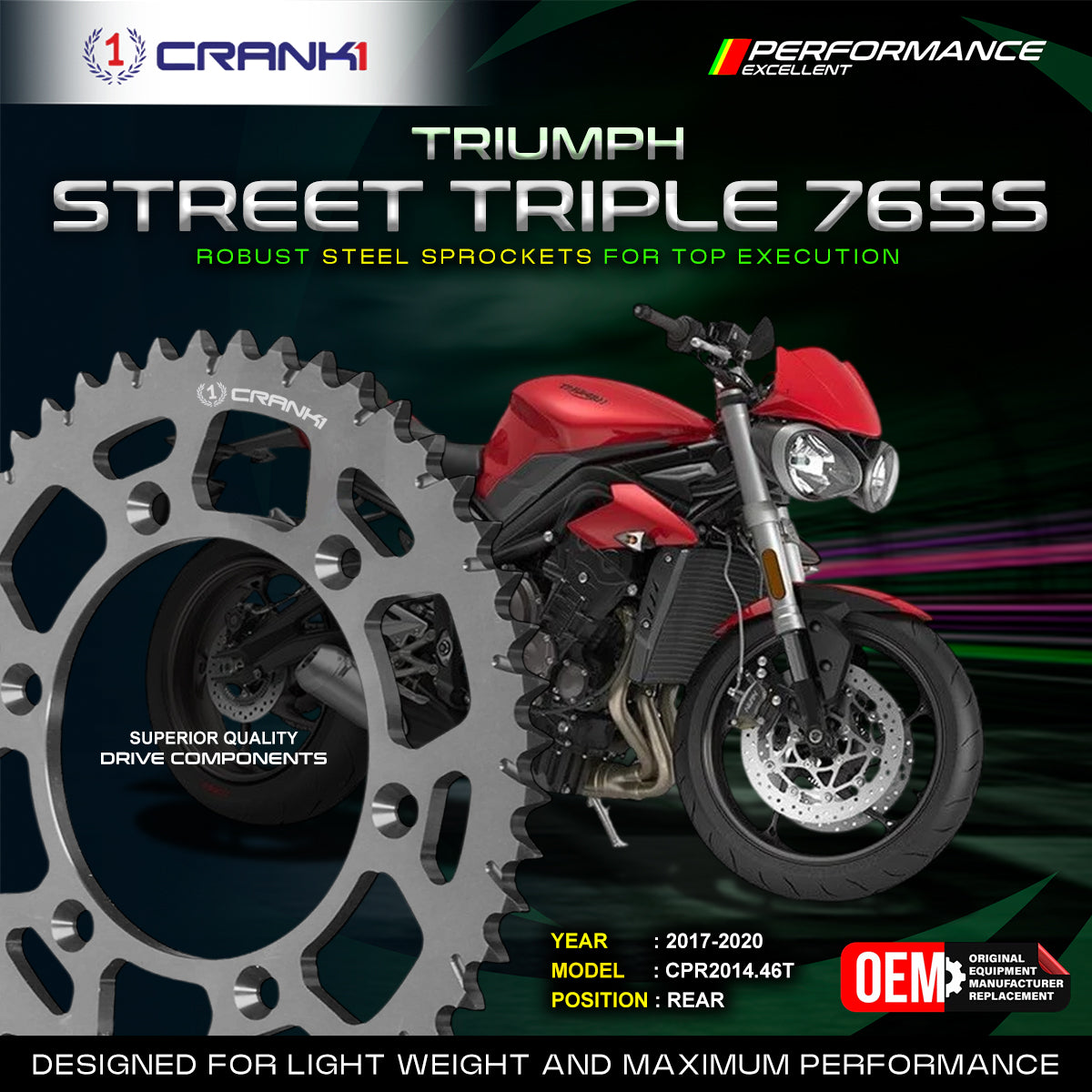Sprocket For  Triumph Street Triple 765S (2017-2020)  - Rear - CPR2014.46T