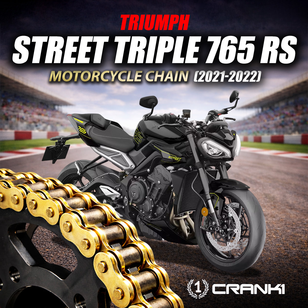 Chain For Triumph Street Triple 765 RS (2021-2022) - 525 Pitch x 118 Links Gold (ZVMX) | X-Ring | Brass Finish | High Performance | Durable