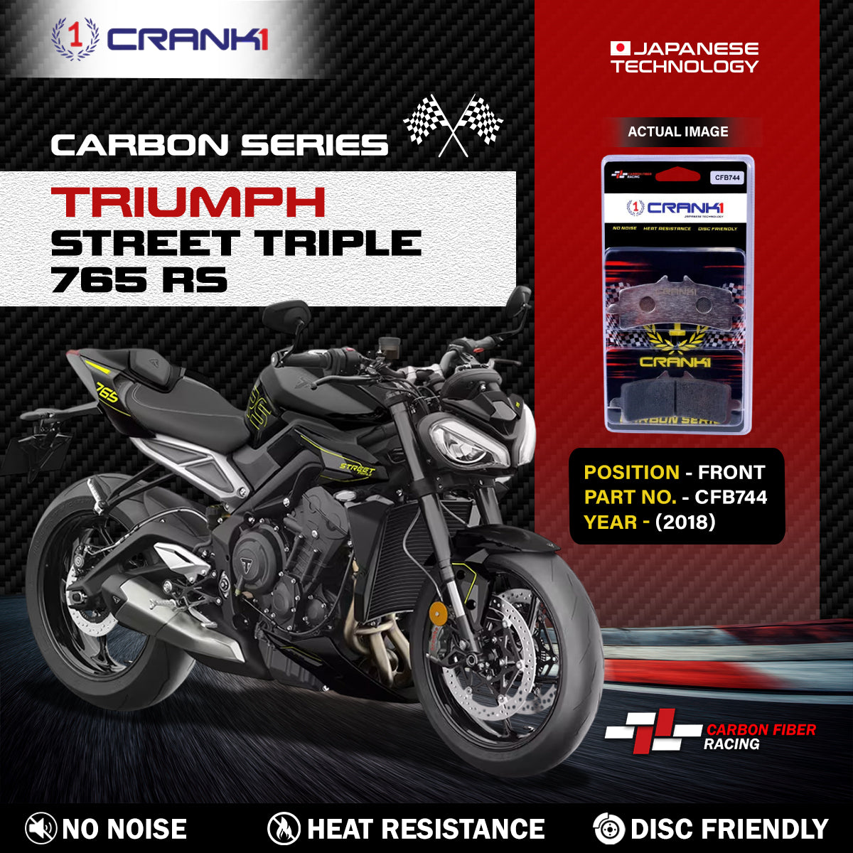 Carbon Brake Pads For Triumph Street Triple 765 RS (2018) - Front - CFB744 - 2 Sets