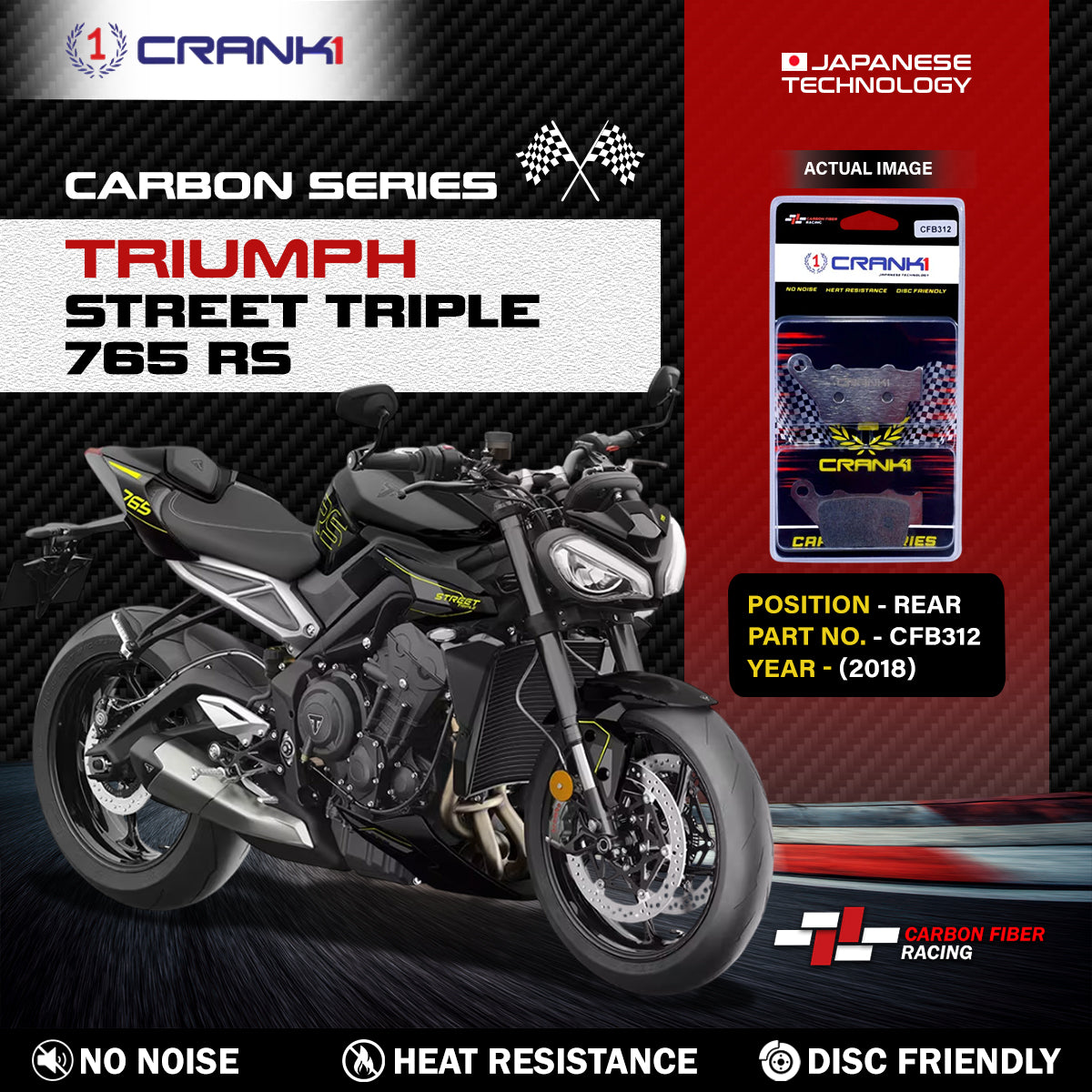 Carbon Brake Pads For Triumph Street Triple 765 RS (2018) - Rear - CFB312