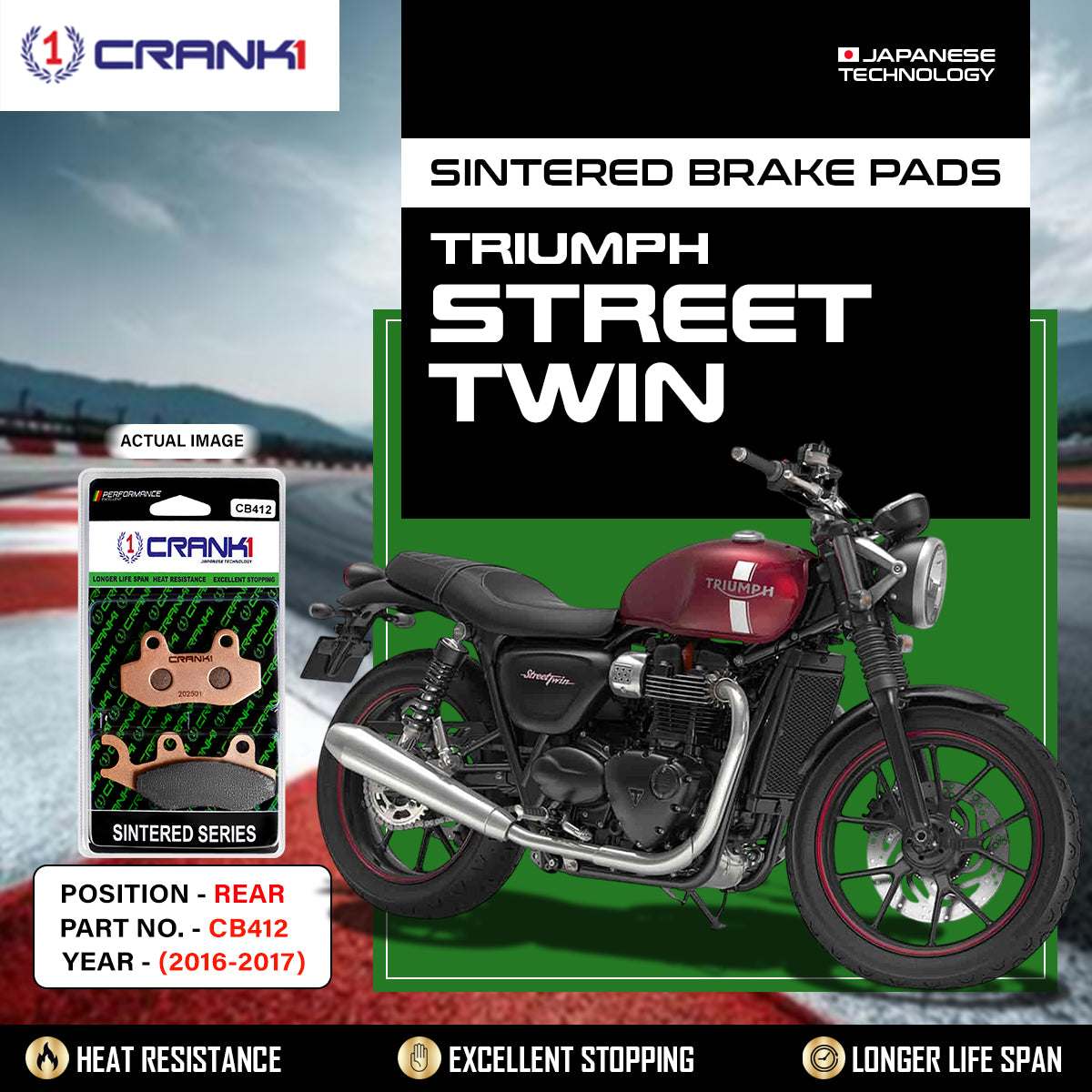 Sintered Brake Pads For Triumph Street Twin (2016-2017) - Rear - CB412 - 1 Set