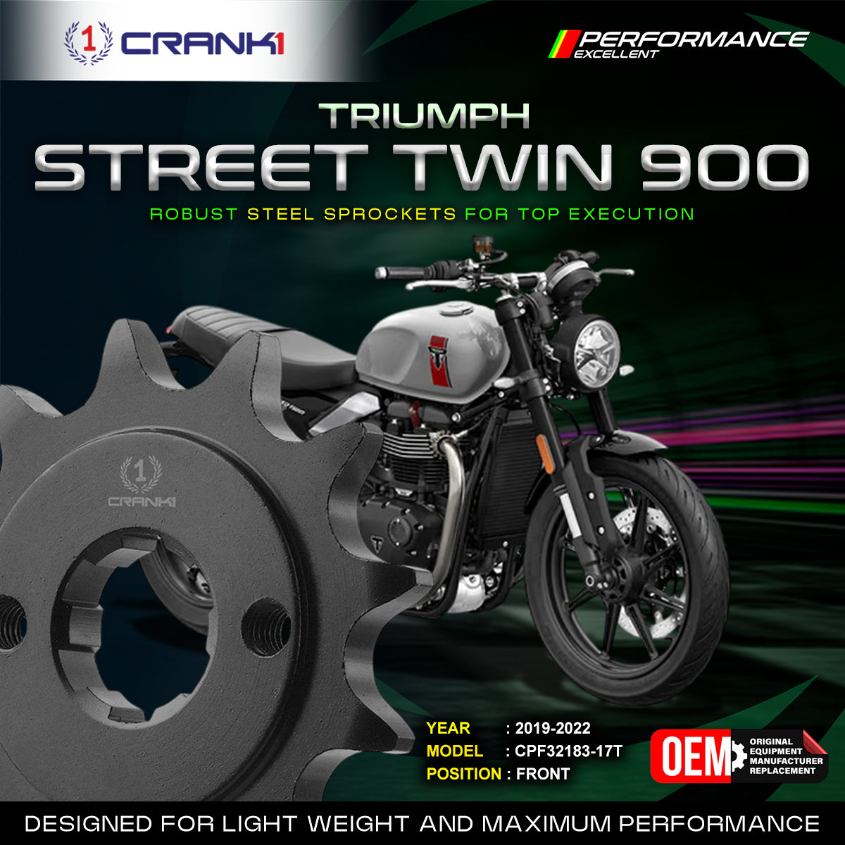 Sprocket For Triumph Street Twin 900 (2019-2022) - Front - CPF32183-17T