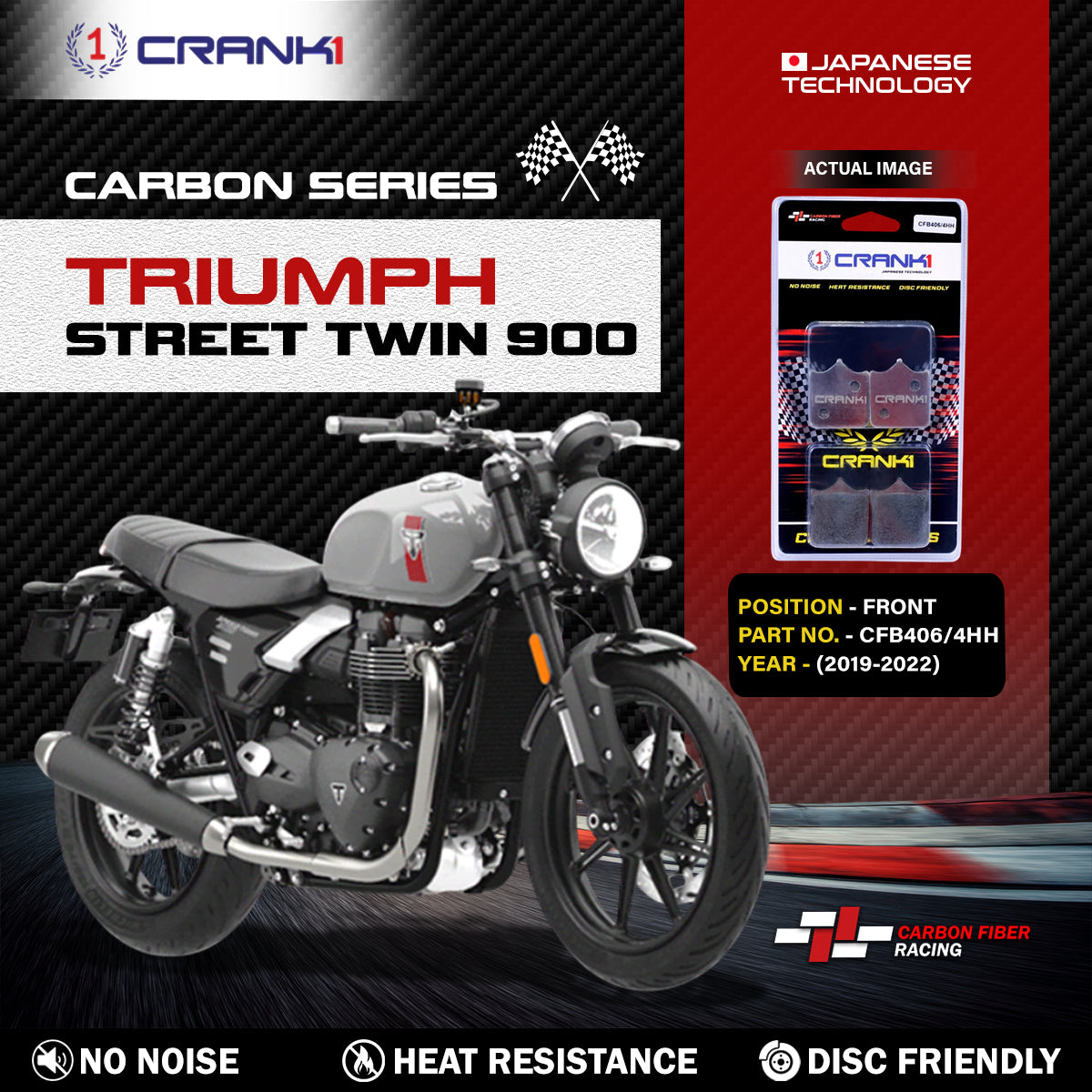 Carbon Brake Pads For Triumph Street Twin 900 (2019-2022) - Front - CFB406/4