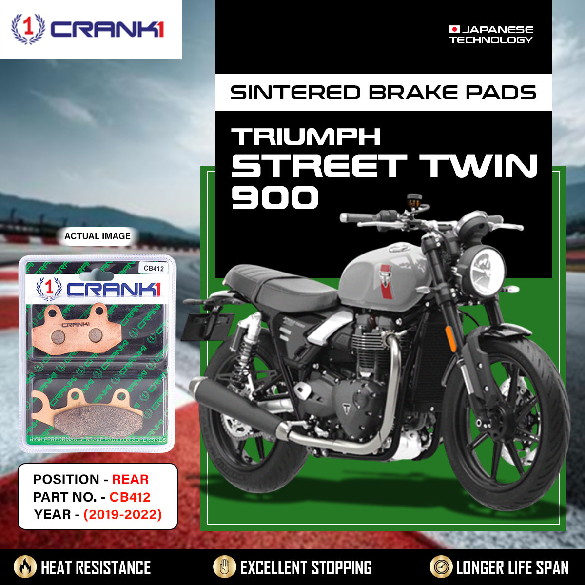 Sintered Brake Pads For Triumph Street Twin 900 (2019-2022) - Rear - CB412