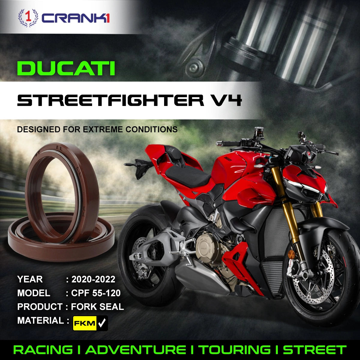 Fork Oil Seals Pair For Ducati Streetfighter V4 (2020-2022) - CPF55-120