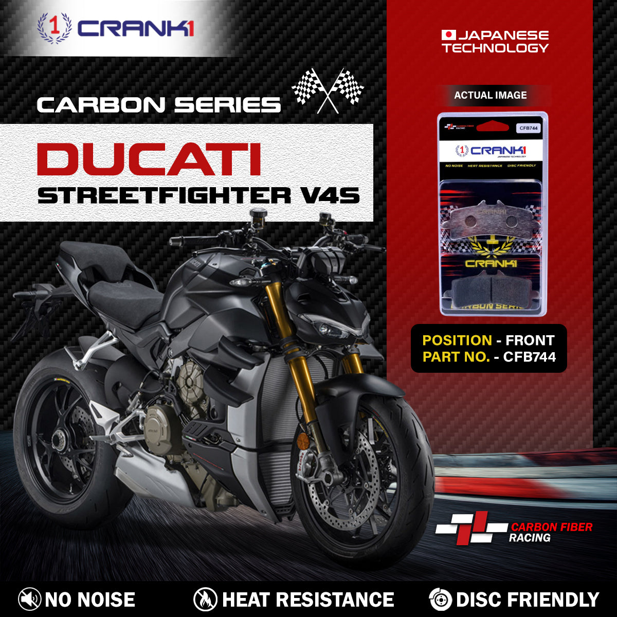 Carbon Brake Pads For Ducati Streetfighter V4S - Front - CFB744 - 2 Sets