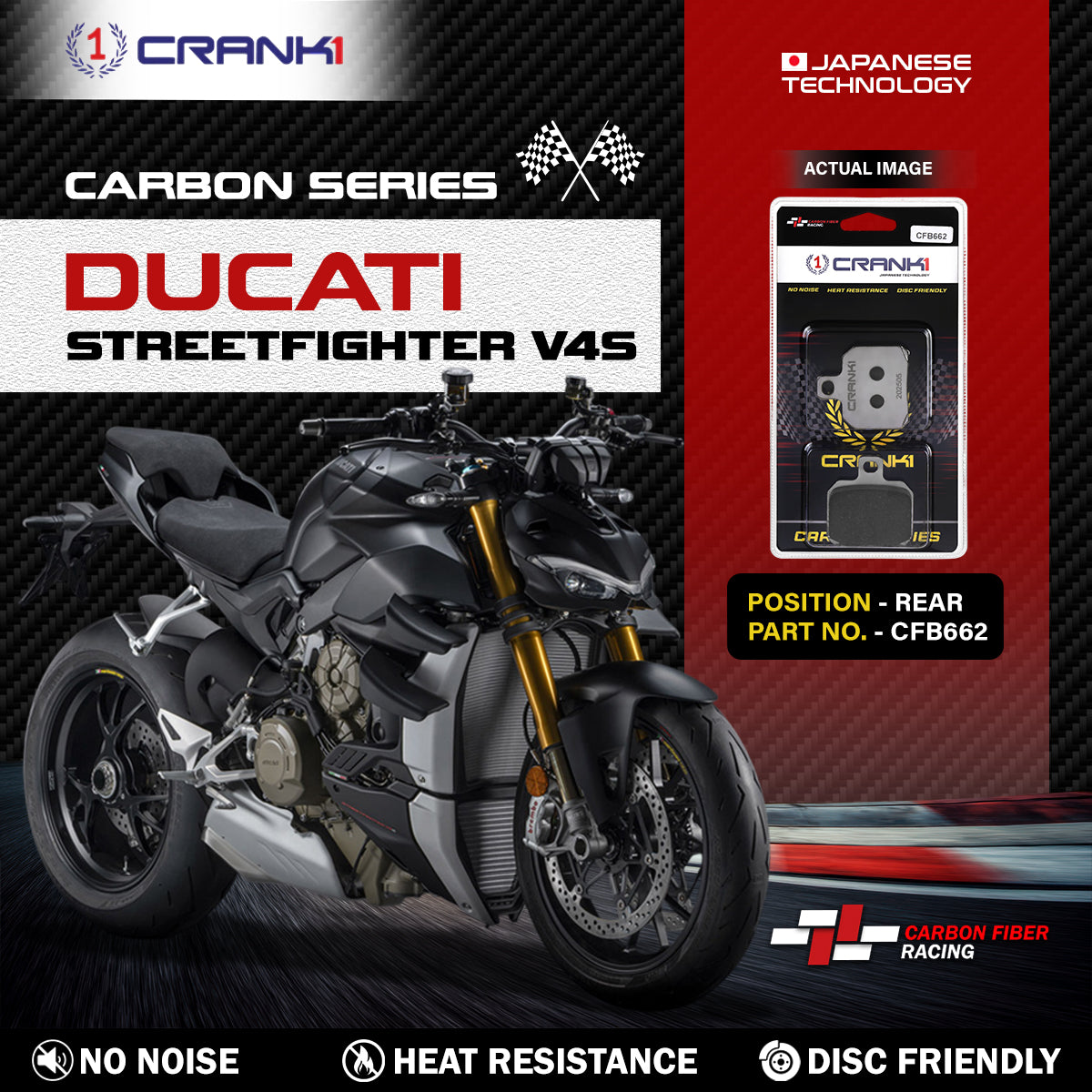 Carbon Brake Pads For Ducati Streetfighter V4S - Rear - CFB662