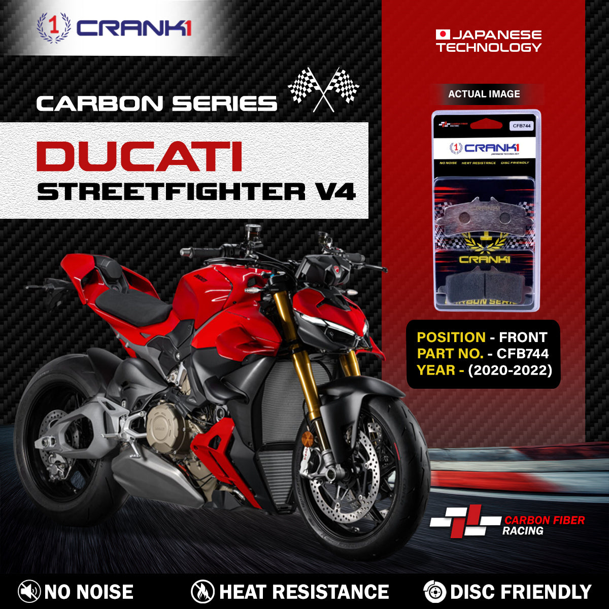 Carbon Brake Pads For Ducati Streetfighter V4 (2020-2022) - Front - CFB744 - 2 Sets