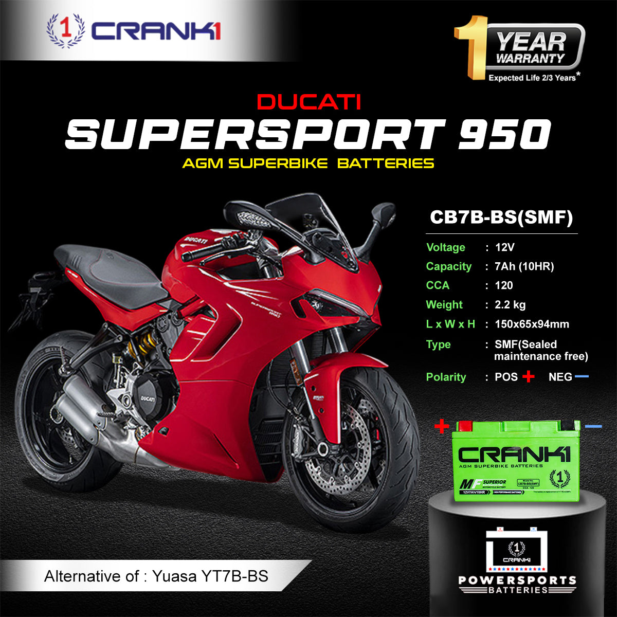 Battery For Ducati SuperSport 950 (2021-2025) - CB7B-BS - Factory Activated