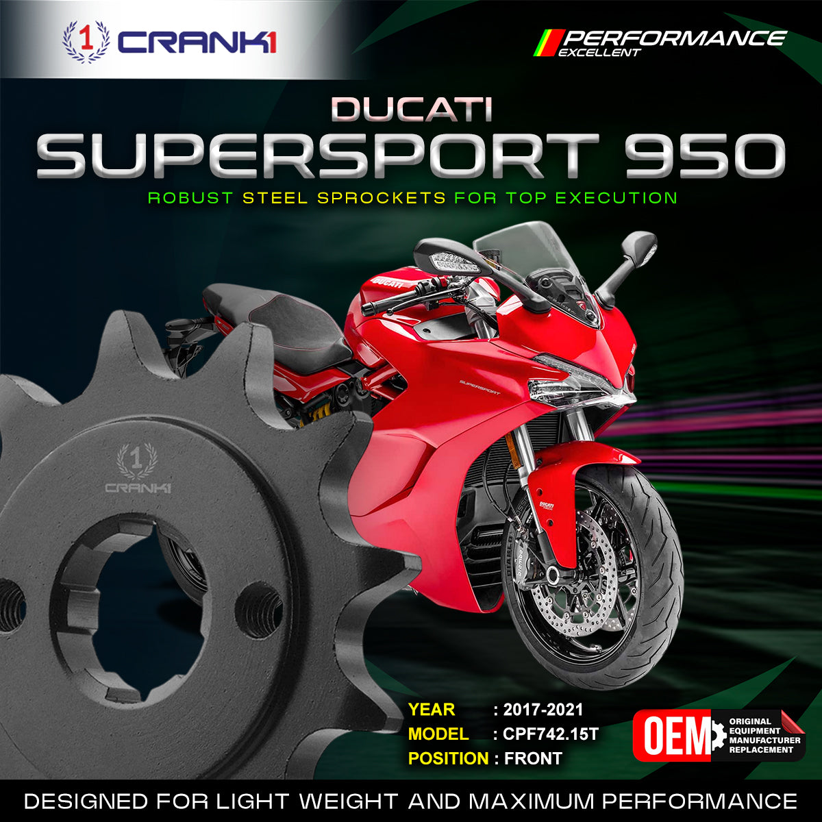 Sprocket For Ducati SuperSport 950 (2017-2021) - Front - CPF742.15T