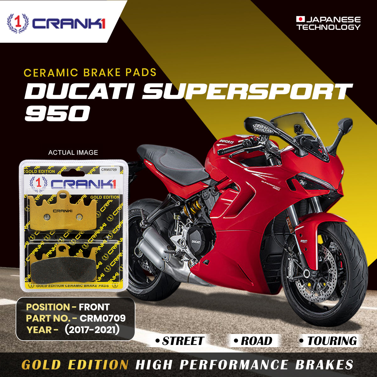 Ceramic Brake Pads For  Ducati SuperSport 950 (2017-2021) - Front - CRM0709 - 2 Sets | Smooth Braking | Heat Resistant | Long Life | Disc Friendly