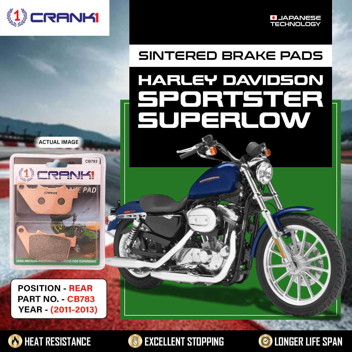 Sintered Brake Pads For Harley Davidson Sportster SuperLow (2011-2013) - Rear - CB783