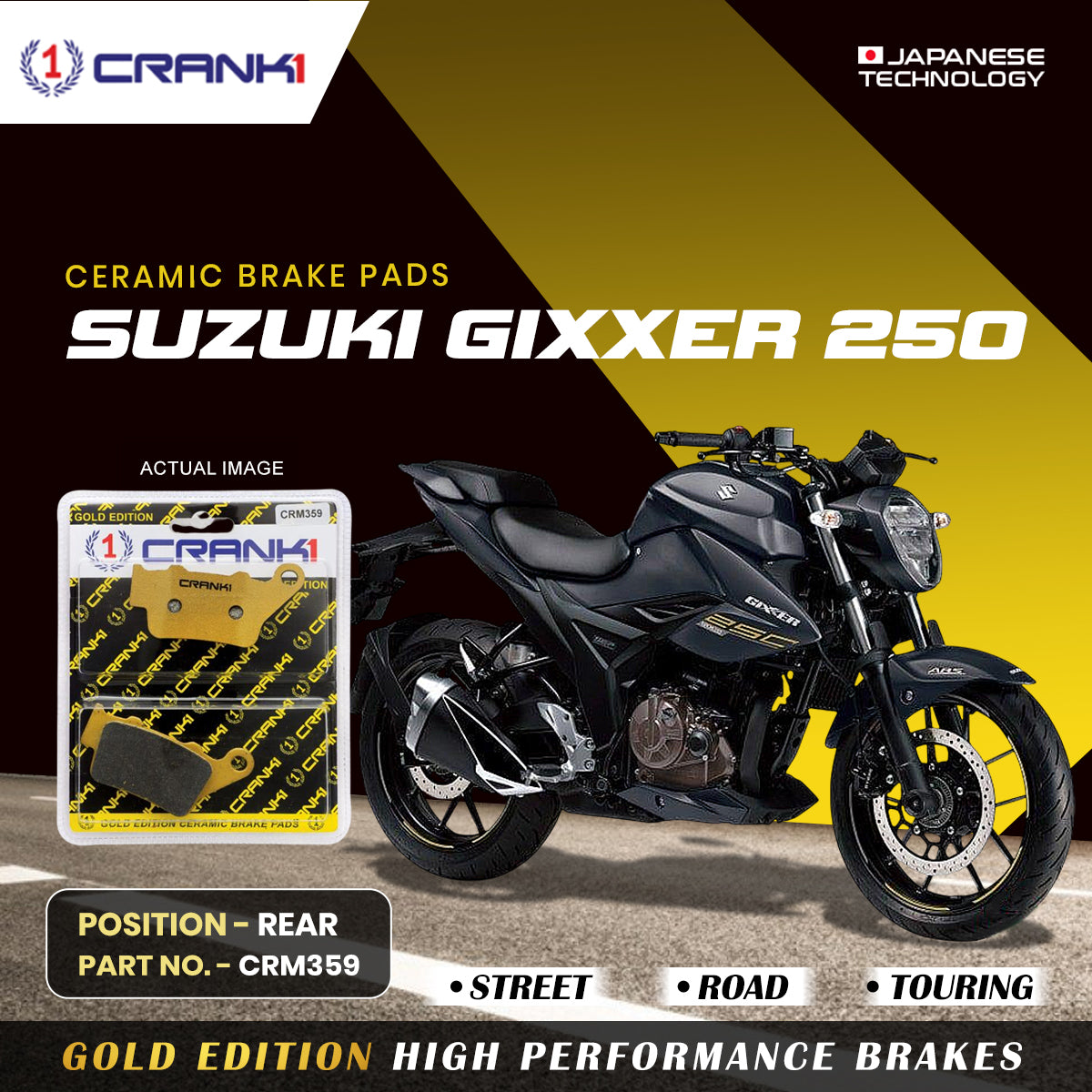 Ceramic Brake Pads For Suzuki Gixer 250 - Rear - CRM359