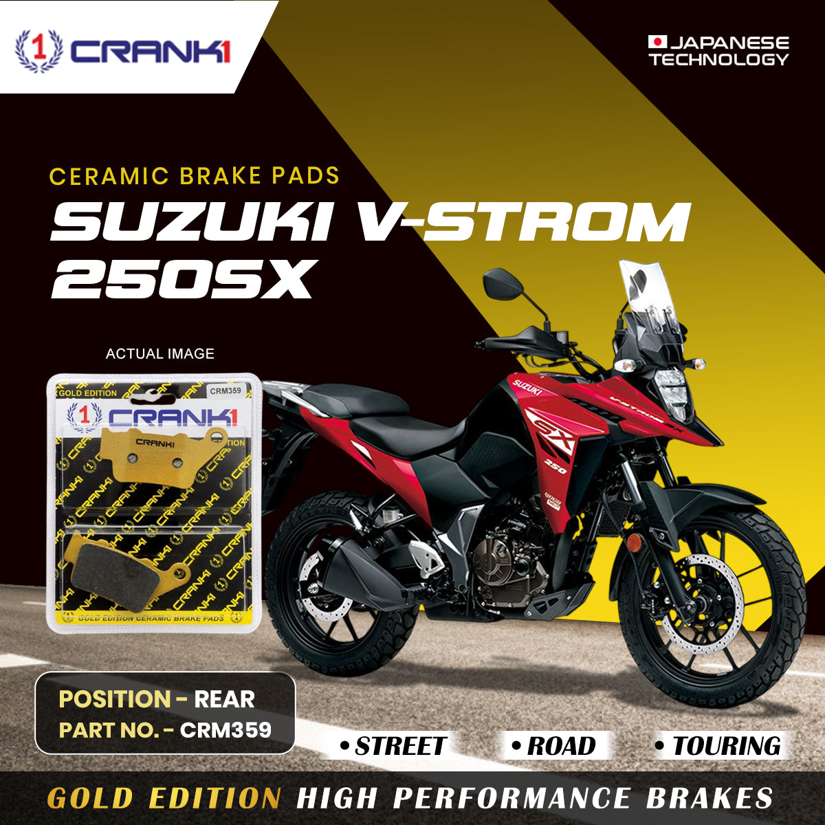 Ceramic Brake Pads For Suzuki V-Strom 250SX - Rear - CRM359